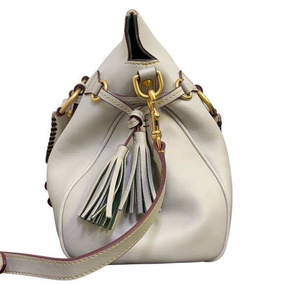Dooney & Bourke White Leather Shoulder Bag With Tassel Details Large - Picture 4 of 9